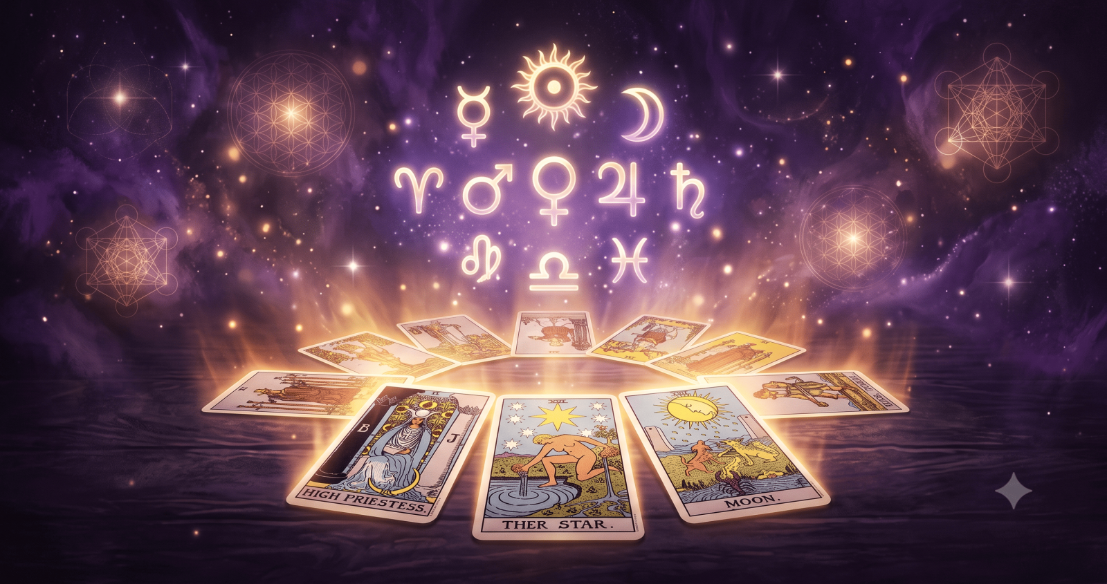 Astrocartomancia: cartas de tarot com s�mbolos astrol�gicos de planetas e signos do zod�aco