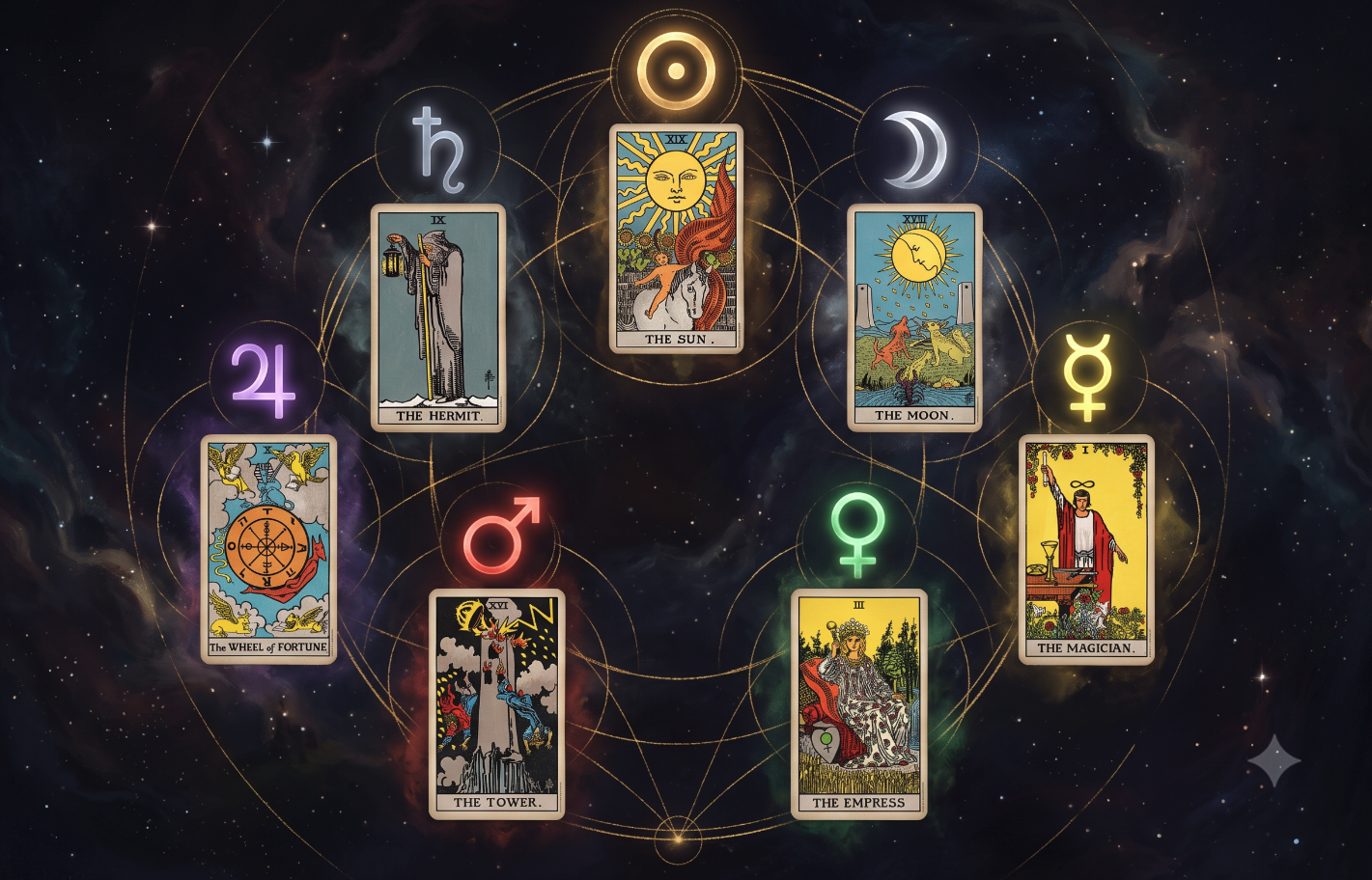 Correspond�ncias astrol�gicas do tarot: arcanos maiores com planetas e signos do zod�aco
