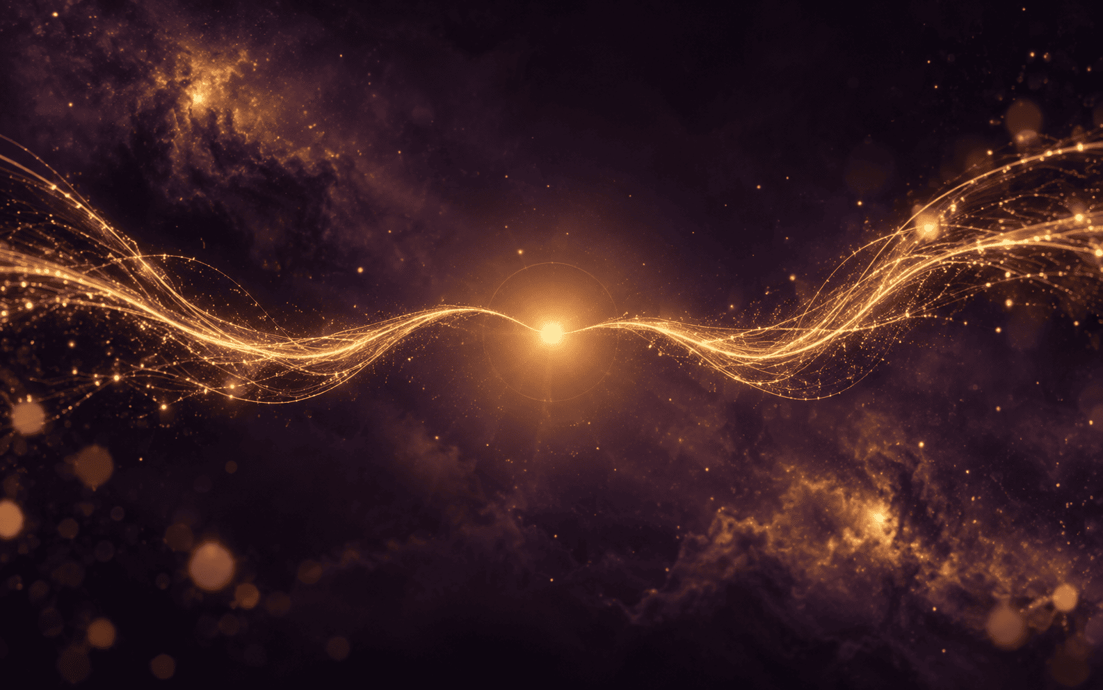 Duas linhas de luz dourada a convergirem no mesmo ponto, simbolizando uma sincronicidade entre pensamento interior e acontecimento exterior